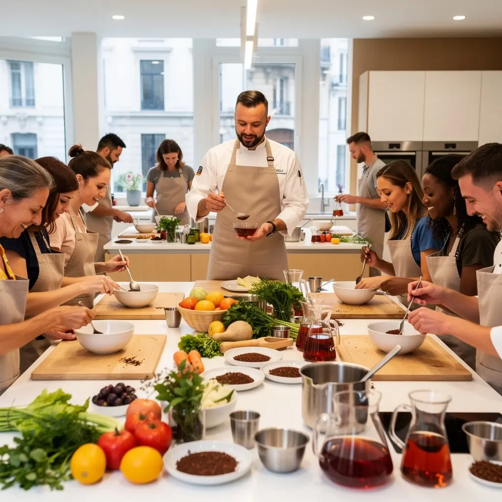 Gourde de rooibos infusé, accompagnée de rondelles de citron et de miel.